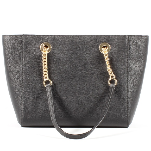 Coach Chain Shoulder Bag Black Leather Tote NEW - Picture 4 of 9